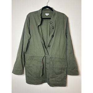 J Jill Utility Jacket Olive Green Button‎ Front Tie Waist Style Womens XL